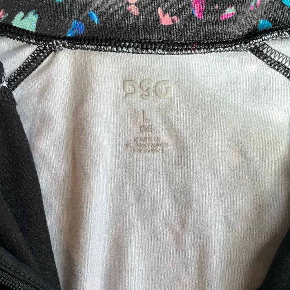 DSG Girls Long Sleeve Quarter-Zip Up Jacket Thumb Holes Black Multi Size L (14)